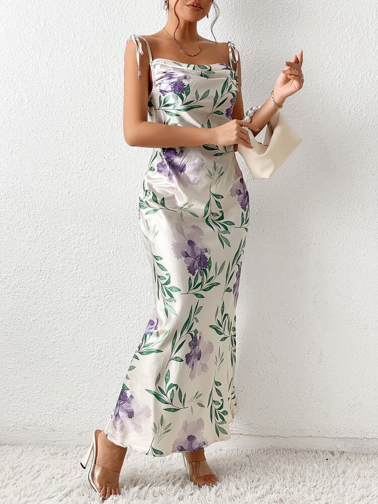 SHEIN Privé Floral Print Tie Shoulder Cami Dress | SHEIN