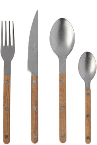 Beige Bistrot Vintage Teak Flatware Set, 24 pcs | SSENSE