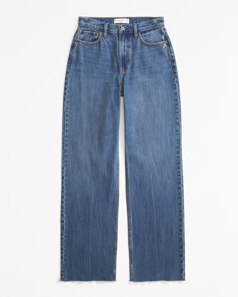 Abercrombie & Fitch Women's High Rise Loose Jean in Dark With Raw Hem - Size 26 X-LONG | Abercrombie & Fitch (US)