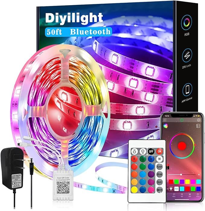 Led Strip Lights 50 ft Smart Light Strips with App Control Remote, 5050 RGB Led Lights for Bedroo... | Amazon (US)