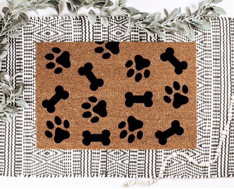 Paw Print + Bone Doormat | Animal Doormat | Dog Doormat | Dog Lovers Doormat | Front Porch Decor | Etsy (US)