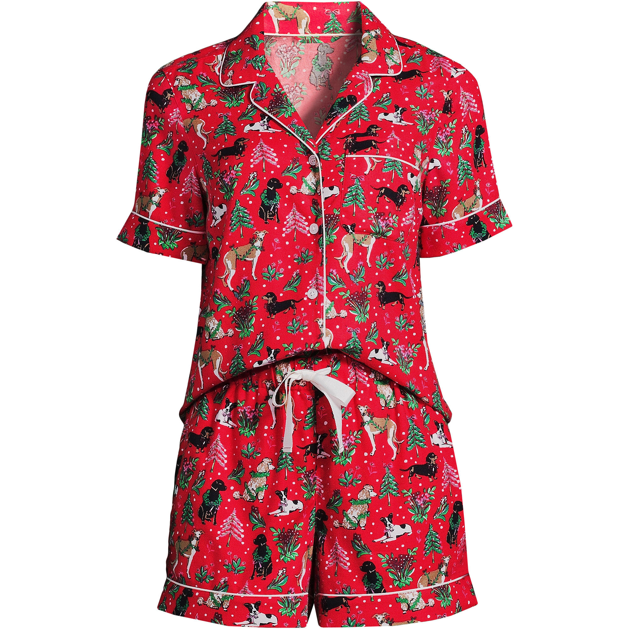 Women's Drapey Flannel 2 Piece Pajama Set - Short Sleeve Top and Shorts | Lands' End (US)