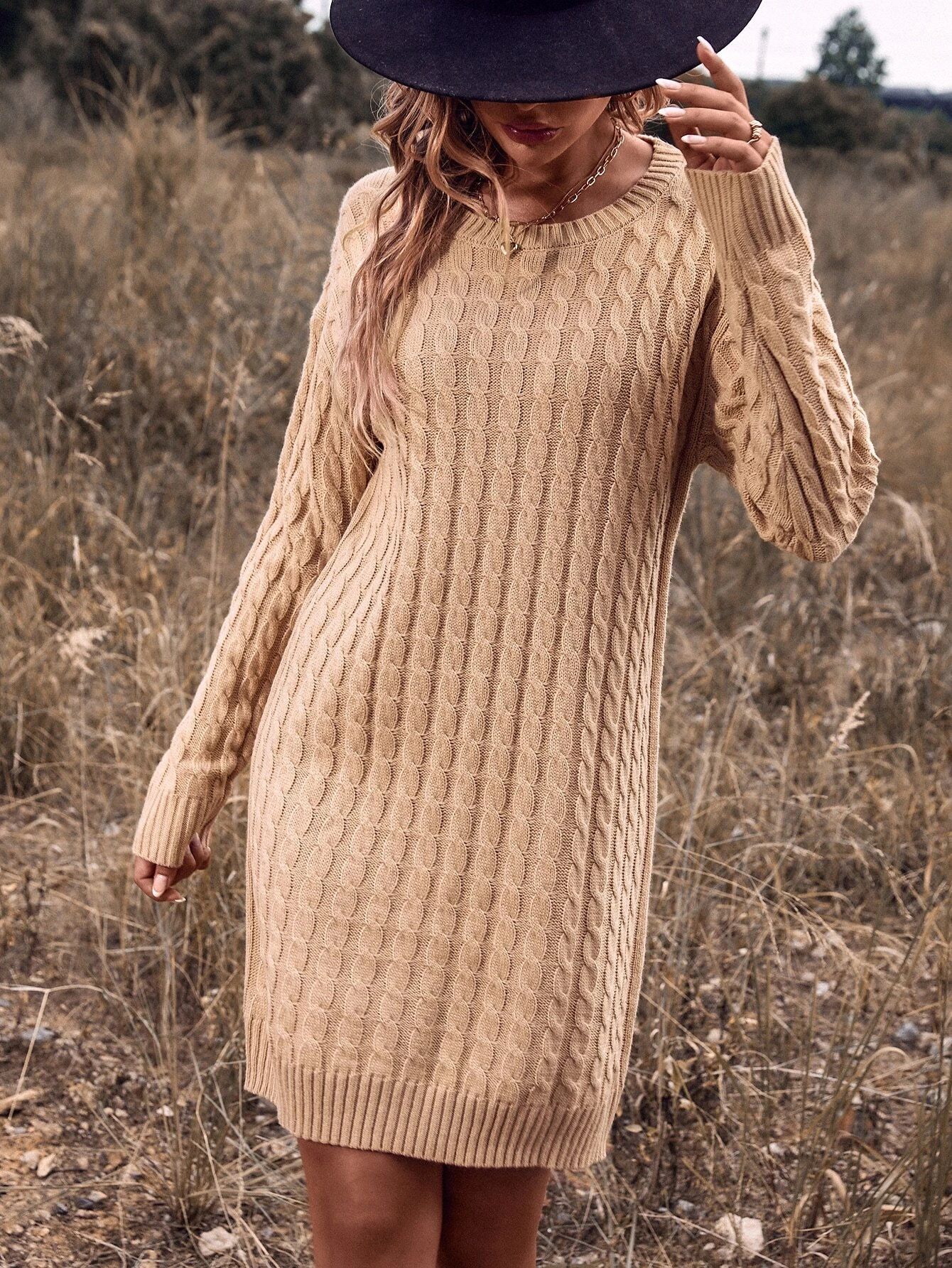 Drop Shoulder Cable Knit Sweater Dress Without Belt
   
      SKU: sw2206283915082249
          (... | SHEIN