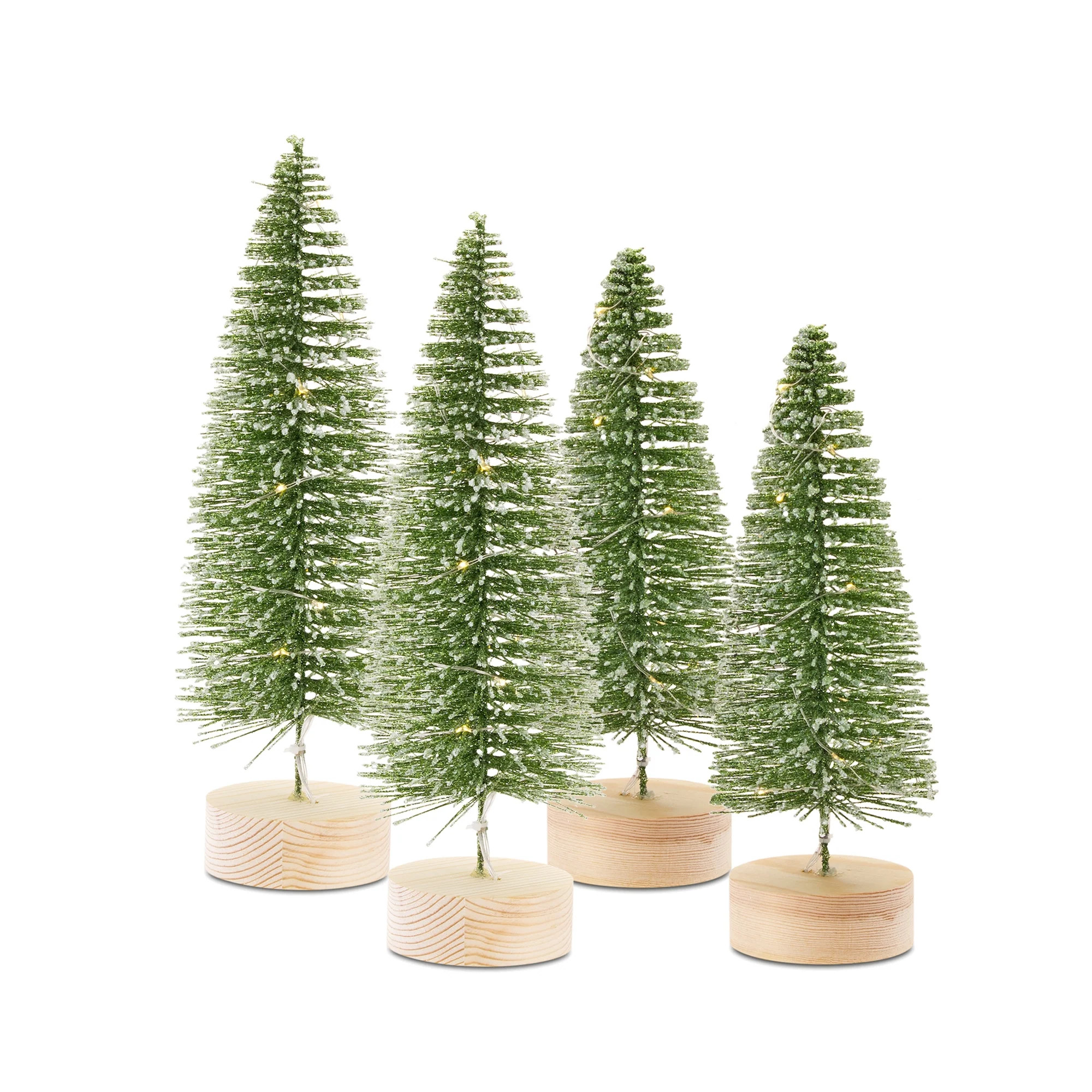 LED Lighted Green Bottle Brush Tree with Wood Base and Gold Accent, Se | Pier 1