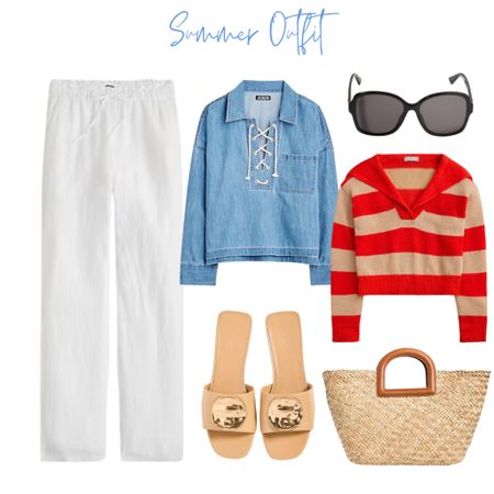 Obsessed with this summer combo! Striped sweater, denim lace-up shirt, and linen pants. #SummerStyle #OOTD #CasualChic #FashionInspo #StripesAndDenim #LinenLove



#LTKStyleTip #LTKOver40 #LTKShoeCrush