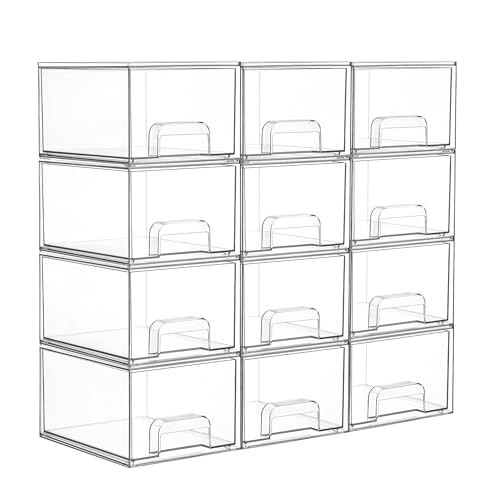 Vtopmart 12 Pack Small Clear Stackable Storage Drawers,Acrylic Bathroom Makeup Organizer,Plastic Storage Bins For Vanity, Undersink, Kitchen Cabinets, Pantry, Home Organization | Amazon (US)