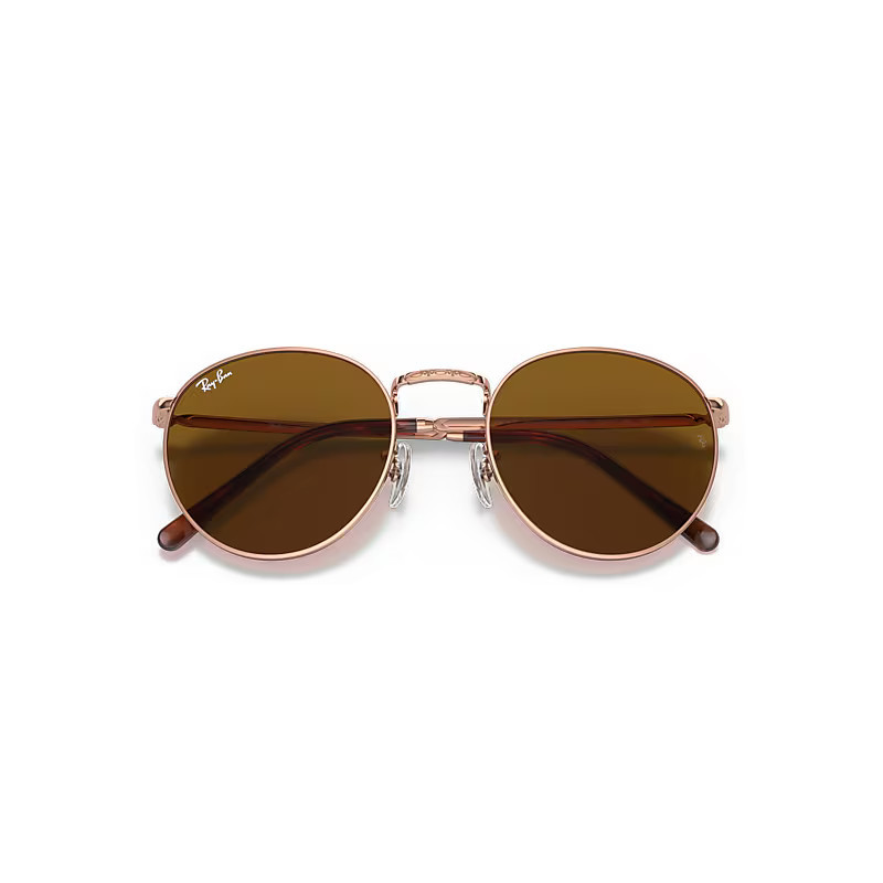 Ray-Ban New Round Sunglasses Rose Gold Frame Brown Lenses 50-21 | Ray-Ban (US)
