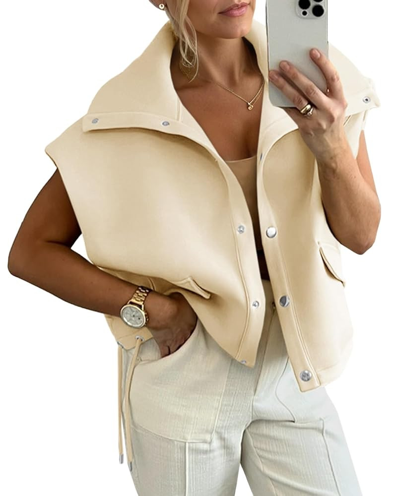 Cicy Bell Womens Fall Oversized Vest Cropped Button Down Cap Sleeve Lapel Collar Jackets Casual D... | Amazon (US)