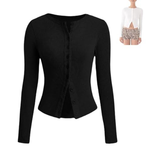 Evandal Ribbed Button up Long Sleeve, Women Long Sleeve Ribbed Knit Cardigan (Black,L) | Amazon (US)