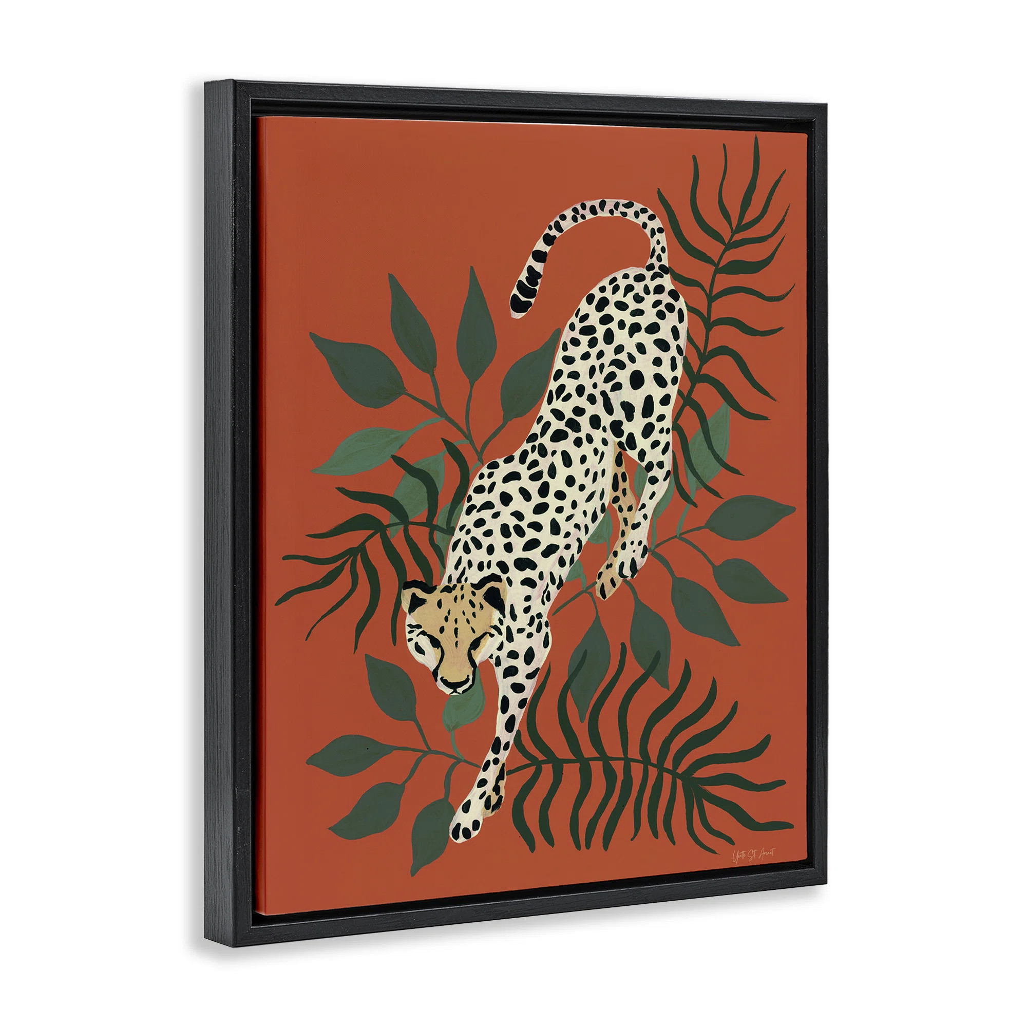 Bungalow Rose Stepping Cheetah & Leaves Framed Floater Canvas Wall Art by Yvette St. Amant | Wayf... | Wayfair North America