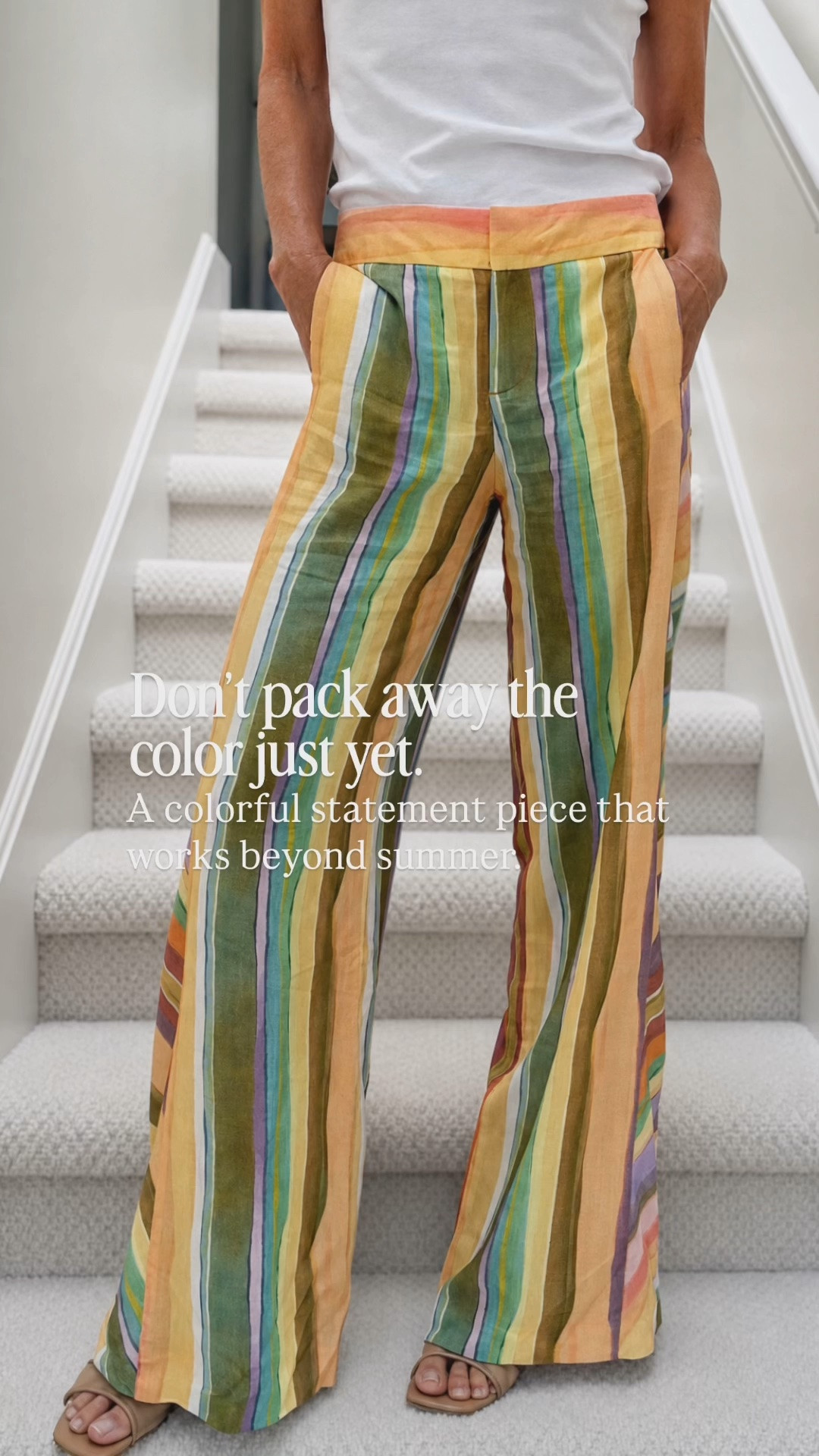 Don’t pack away the color just yet! These colorful striped wide-leg pants are such a fun statement piece, and they can easily transition beyond summer with a simple tee now and a cardigan or jacket when it cools down.

👩‍💻 LTK PRO TIPS
❤️ Heart = Support my posts ;-)
🔖 Save = Get sale & restock alerts for the things you love!
📋 Lists = Keep favorites organized (List ideas: Christmas, Birthdays, and Vacations!)
📲 Share = Send lists and products to a friend (or your daughters like me).
💬 Comment = Ask me anything, and I’ll answer. ;-)

#LTKootd #LTKSeasonal #LTKOver40