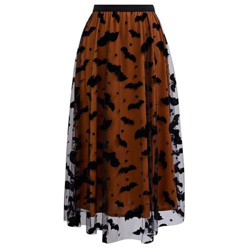CHICWISH Women's Pumpkin Tulle Tutu Skirt Velvet Bats Elastic Waist Halloween Party Layered Mesh Midi Skirt Halloween Costumes | Amazon (US)