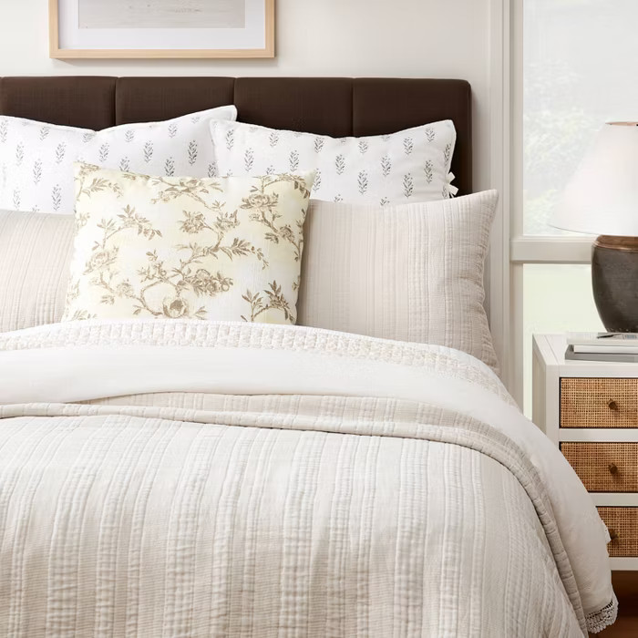 Euro Etched Neutral Floral Decorative Throw Pillow - Threshold™ designed with Studio McGee | Target