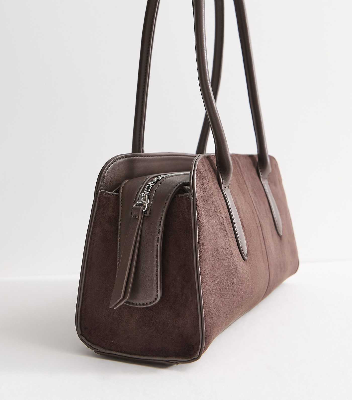 Dark Brown Faux Leather and Suede Shoulder Bag | New Look | New Look (UK)