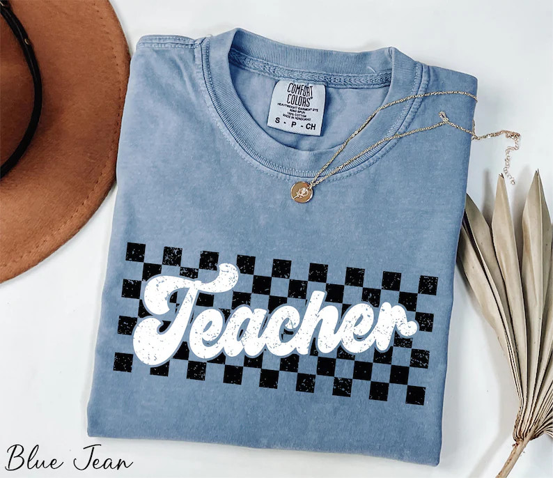 Comfort Colors® Checkered Teacher Shirt, Teacher Appreciation Shirt, Retro Teacher Shirt, Checke... | Etsy (Global)