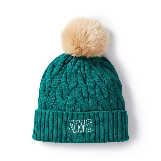 Cable Knit Pom Pom Hat, Forest Green | Mark and Graham