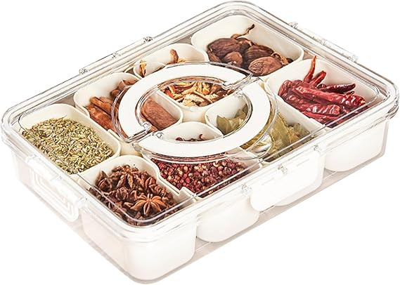 8 Compartments Spice Container with Lid, Snack Bowl with Lid, Removable Snack Plate, Split Servin... | Amazon (DE)