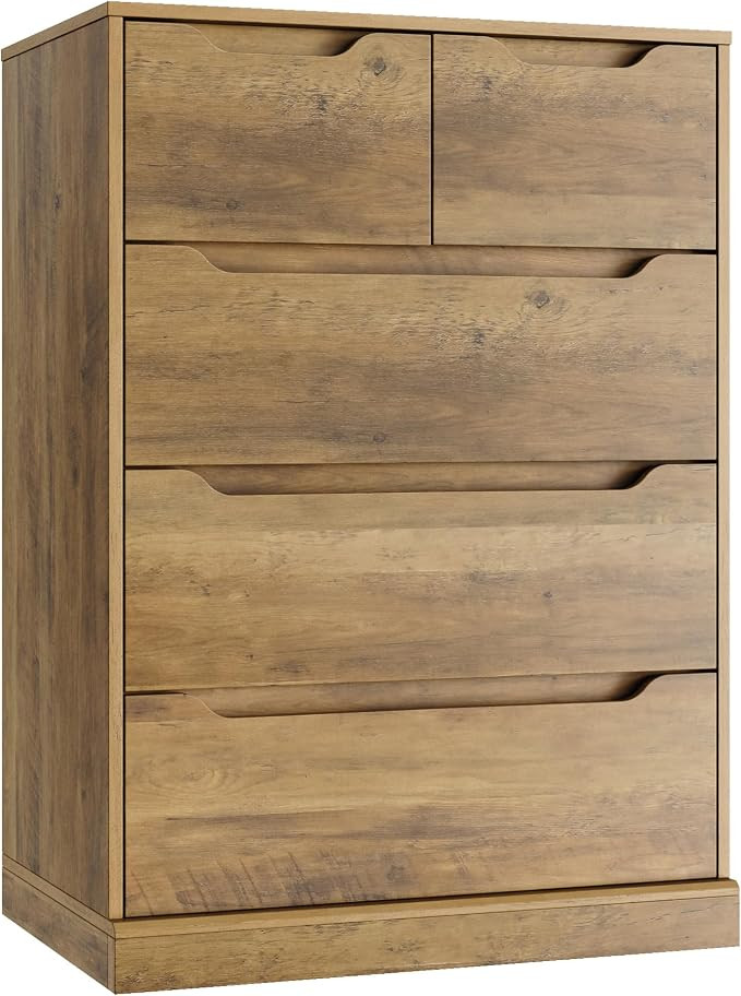 HOSTACK Modern 5 Drawer Dresser for Bedroom, Chest of Drawers with Storage, Wood Storage Chest Or... | Amazon (US)