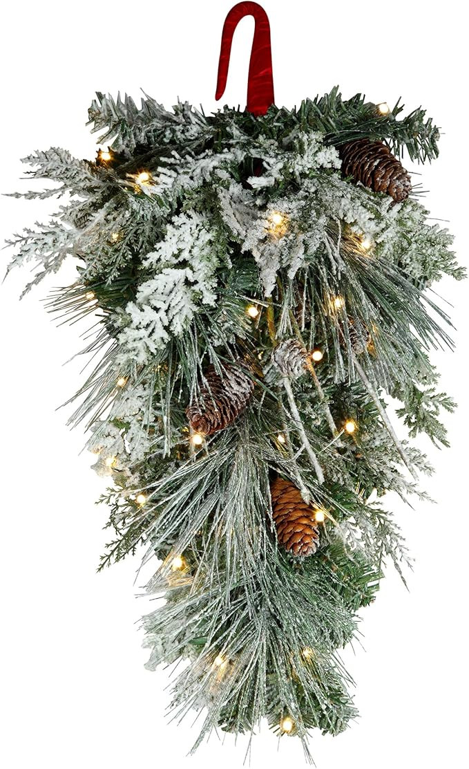 Haute Decor Snowfall Creek Holiday Chair Swag with Real Pinecones - PRELIT Battery Operated Timed... | Amazon (US)
