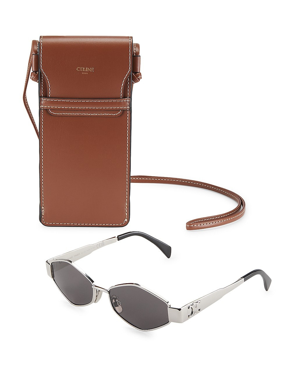 Men's Triomphe 54MM Metal Sunglasses - Shiny Palladium Smoke | Saks Fifth Avenue