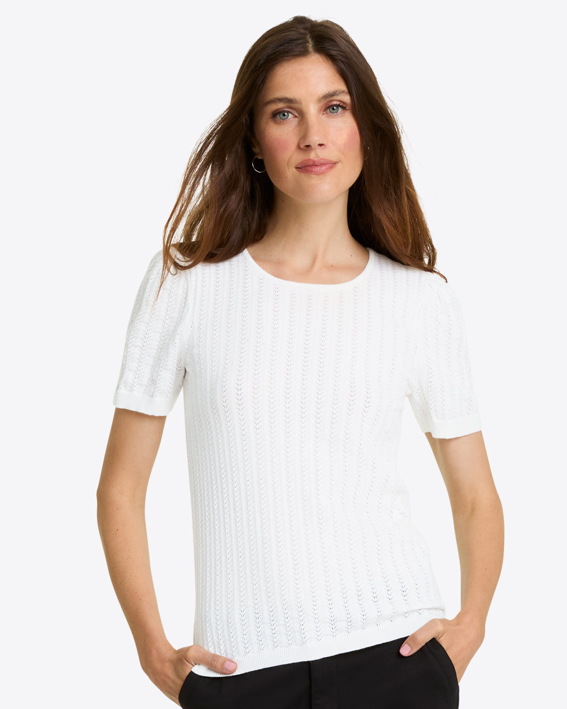Short Sleeve Sweater in White Pointelle | Draper James (US)