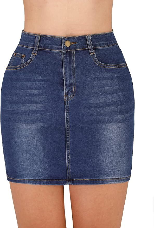 Haola Women's Casual Mid Waisted Denim Skirt Frayed A-Line Denim Short Skirt | Amazon (US)