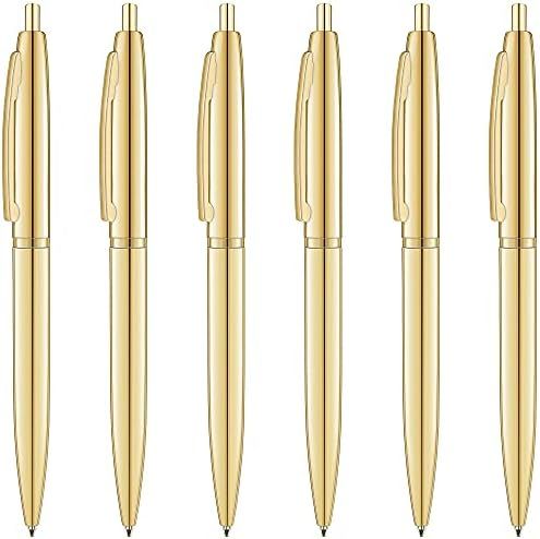 Unibene 6 Pack Gold Click Ballpoint Pens - Black ink Medium Point(1 mm), Metallic Retractable Pen Ni | Amazon (US)