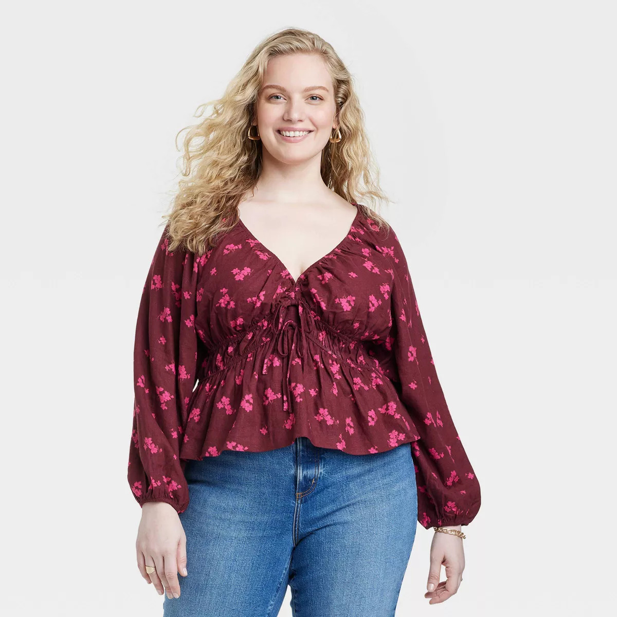 Women's Puff Long Sleeve Tie-Front Blouse - Universal Thread™ | Target