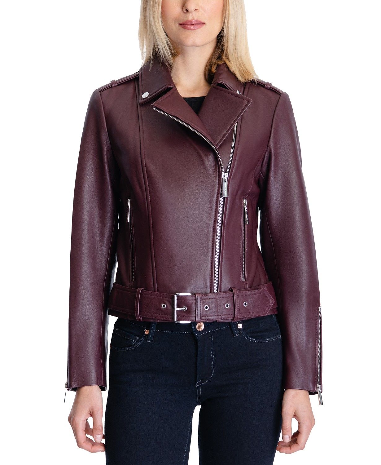 Michael Kors Belted Leather Moto Coat, Created for Macy's & Reviews - Coats & Jackets - Women - M... | Macys (US)
