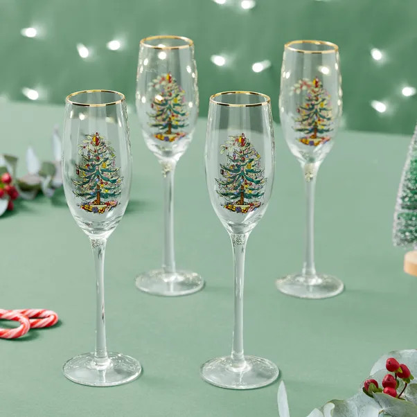Spode Christmas Tree Set of 4 Champagne Flutes | Dunelm