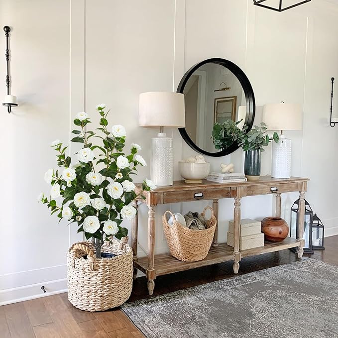 43.3"/3.6FT Artificial Camellia Tree Fake Outdoor Tree with 32 Blooming Flowers White Tree for Su... | Amazon (US)