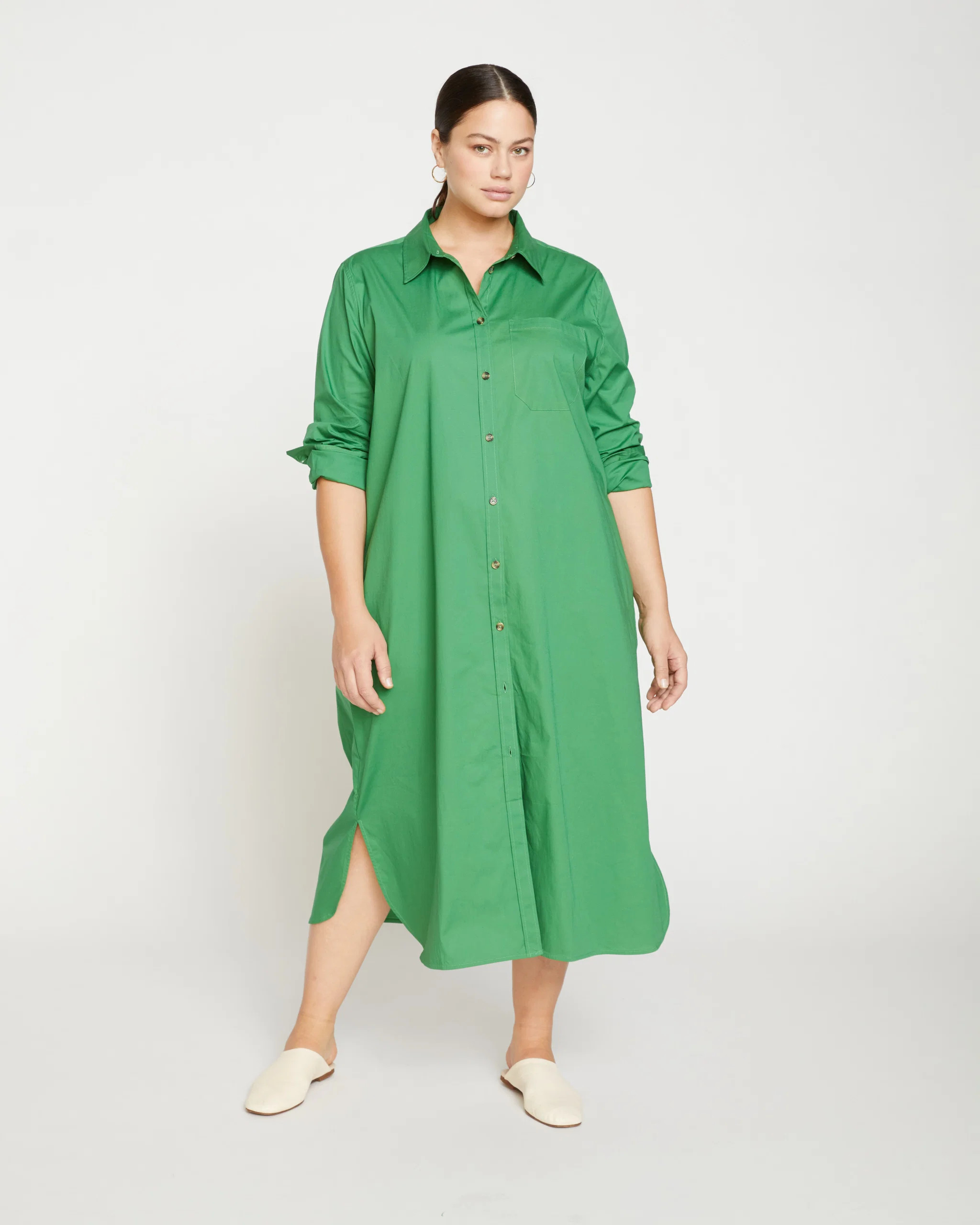 Odeon Stretch Poplin Shirtdress
   Spearmint Candy | Universal Standard