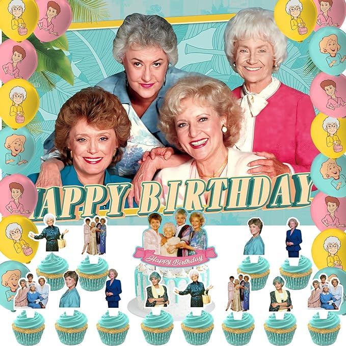 Golden Girls Birthday Party Decoration, Include The Girls Party Backdrop 5 x 3 FT, Cake Topper, L... | Amazon (US)