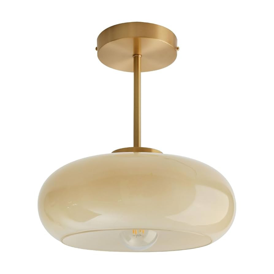 mid Century Ceiling Light Milk Glass Ceiling Light fixtures Glassshade Gold Modern Semi Flush Mou... | Amazon (US)