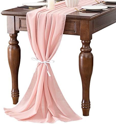 Amazon.com: Blushing Pink 10FT 2 Pieces Chiffon Table Runner 27x120 Inches Romantic Wedding Party... | Amazon (US)