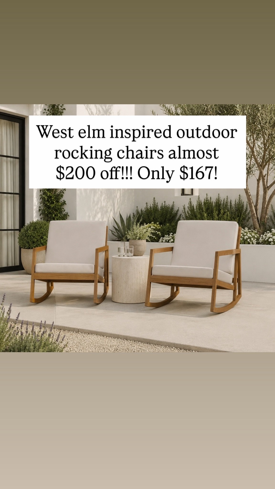 West elm inspired outdoor rocking chairs almost $200 off!!! Only $167!