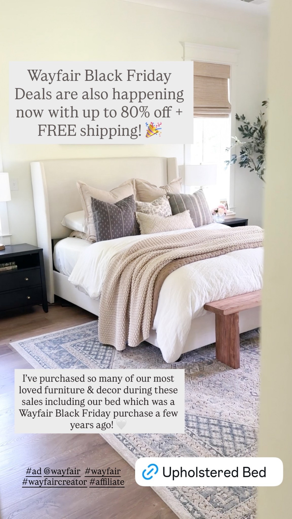 Our bed is my favorite Black Friday purchase 4 years ago! 

Wayfair Black Friday Deals are also happening now with up to 80% off + FREE shipping! 🎉 I’ve purchased so many of our most loved furniture & decor during these sales! 🤍 

Bed details: Queen size, color Zuma White 

  #wayfair #wayfaircreator #affiliate

#LTKHome #LTKCyberWeek #LTKSaleAlert