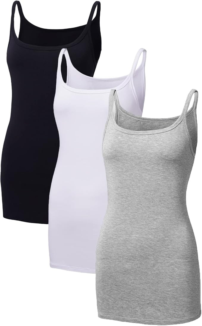 MOLISOHO Women's Camisole Tank Bamboo Rayon Long Length Undershirts Tank Tops Camis 3 Pack（Blac... | Amazon (CA)