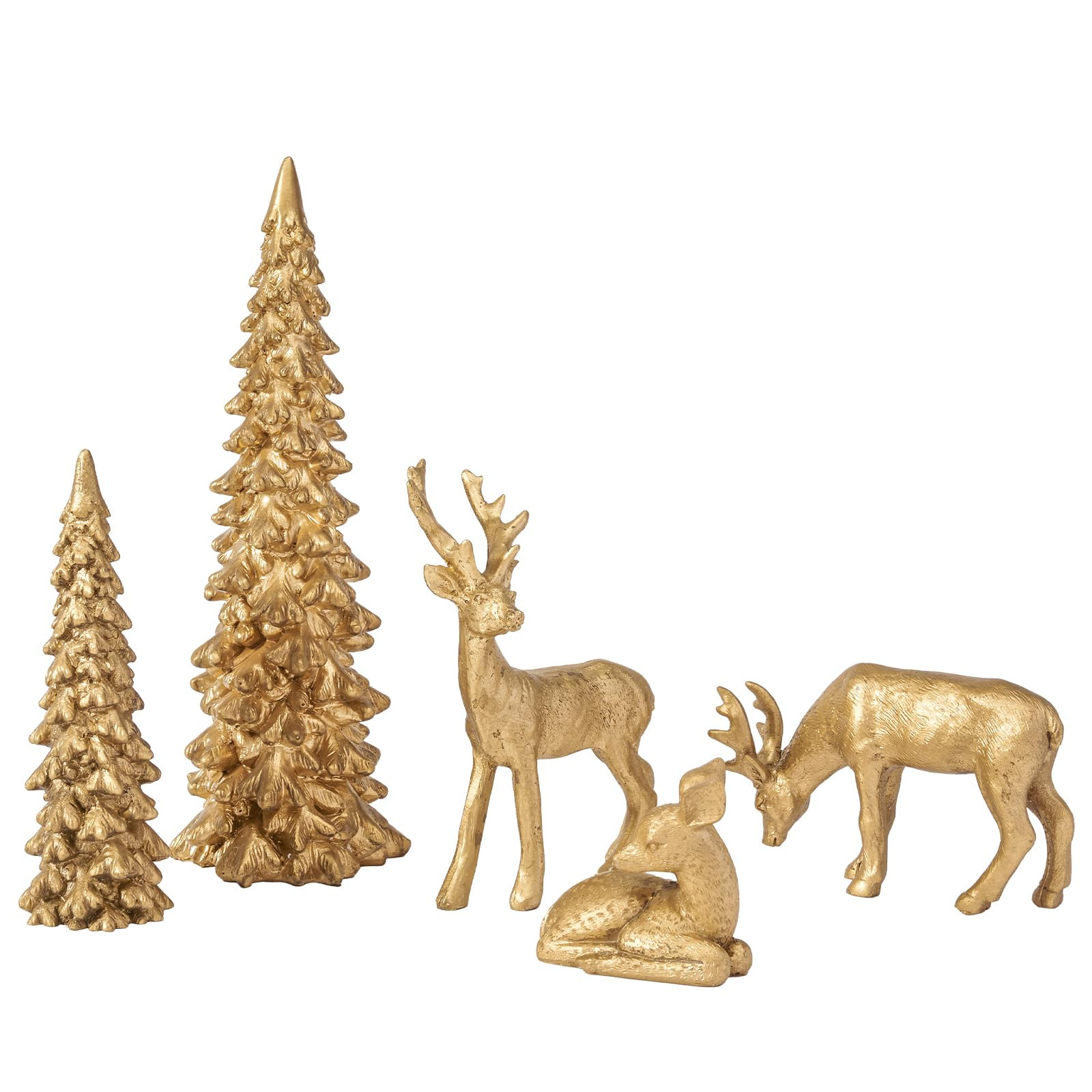 DN DECONATION Christmas Reindeer and Tree Decor – Set of 5 Gold Xmas Reindeer with Christmas Tr... | Amazon (US)