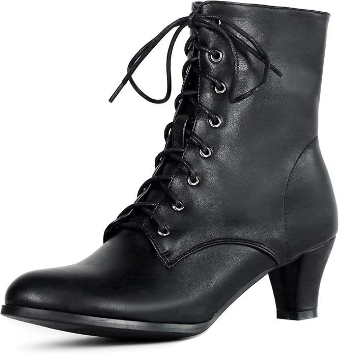 Cozivwaiy Women Vintage Victorian Boots 70s Lace up Ankle Boots Mid Heel Booties Cone Heel Side Z... | Amazon (US)