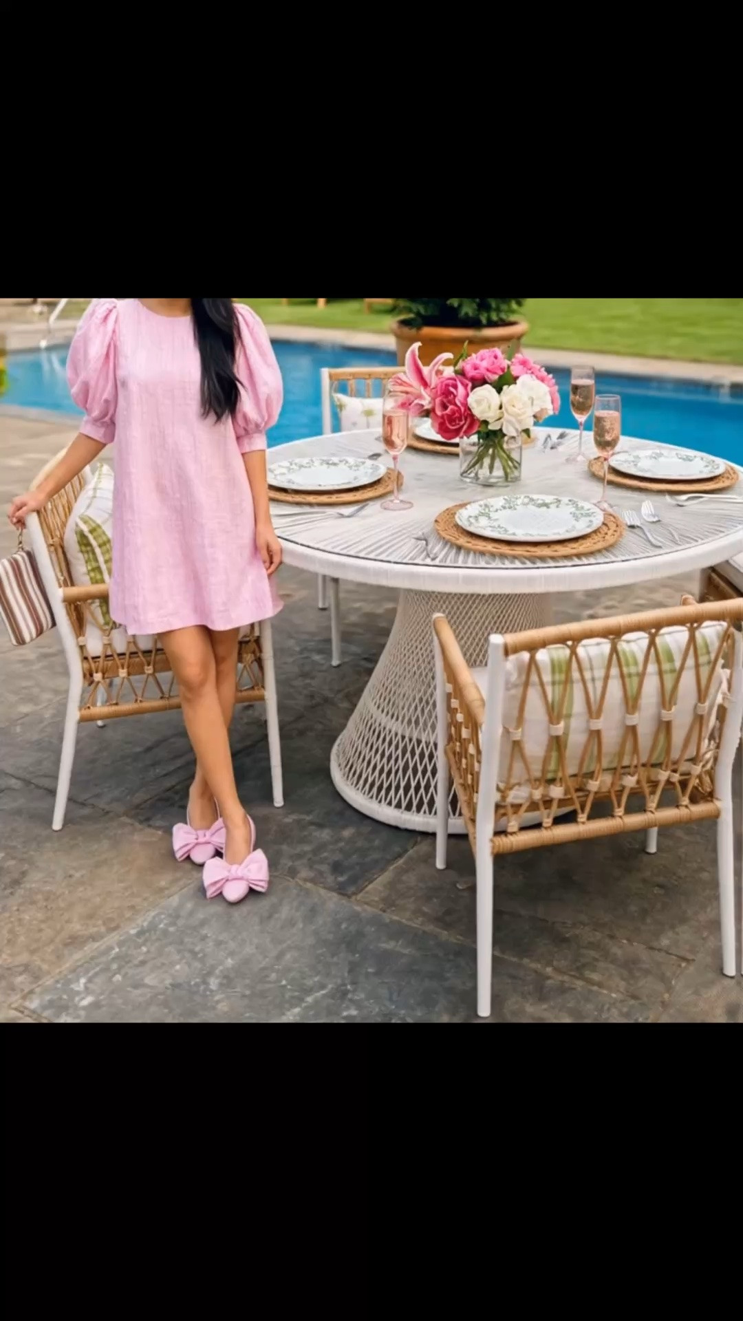 Labor Day mood is here. 🥂🌸

How about a cheers right in your own backyard by the pool?

I love how the Serena & Lily Blithedale Dining Table with Salt Creek Dining Chairs Set creates such an effortless resort feel at home. The sculptural woven table paired with the airy rope detailing of the chairs feels polished, coastal, and relaxed—perfect for everything from afternoon drinks to dinner by the pool.

For the tabletop, I used the AERIN x Williams Sonoma Meadow Lace Dinner Plates. I use this dinnerware all the time because I love the delicate green floral design. It feels elegant without feeling too formal—relaxed, effortless, and exactly how I like an outdoor table to feel.

Add a flower arrangement, a glass of champagne, and a pretty pink dress, and the backyard starts to feel like your own private getaway.

A perfect time to shop the Labor Day Sale and refresh your outdoor entertaining space for the season ahead.

#LaborDaySale #SerenaAndLily #WilliamsSonoma #AERIN #OutdoorDiningSet #OutdoorDiningTable #OutdoorDiningChair #OutdoorDining #DinnerSet #DinnerPlate #Dinnerware #Tabletop #Tablescape #FlowerArrangement #OutdoorEntertaining #Poolside #PoolsideStyle #BackyardDesign #PatioFurniture #OutdoorLiving #CoastalChic #ResortStyle #PinkDress #PinkShoes #LTKHome #LTKStyle #LTKSaleAlert #LTKdayinmylife

#LTKdayinmylife #LTKHome #LTKSaleAlert