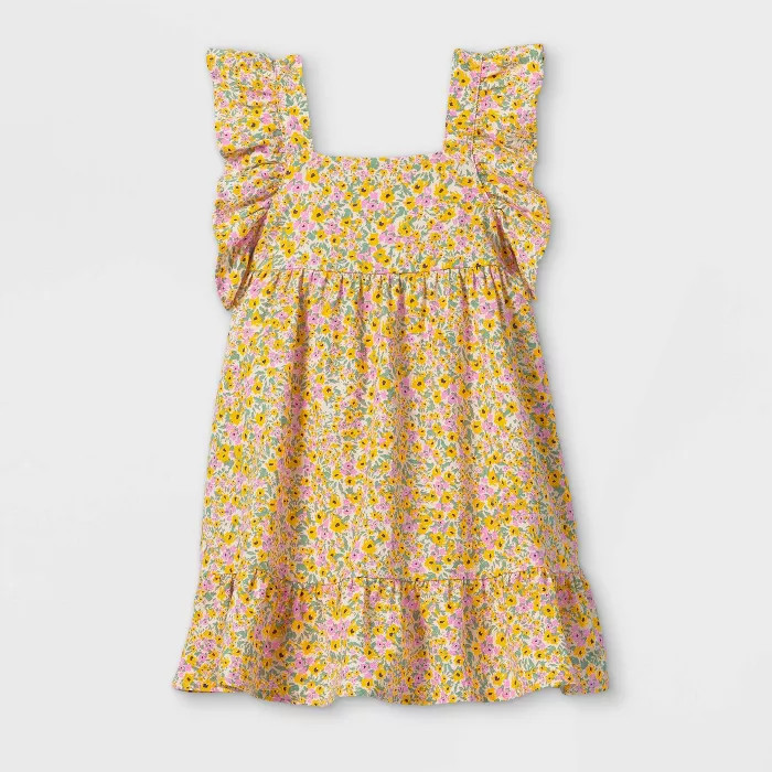 Toddler Girls' Floral Ruffle Sleeve Dress - Cat & Jack™ Yellow | Target