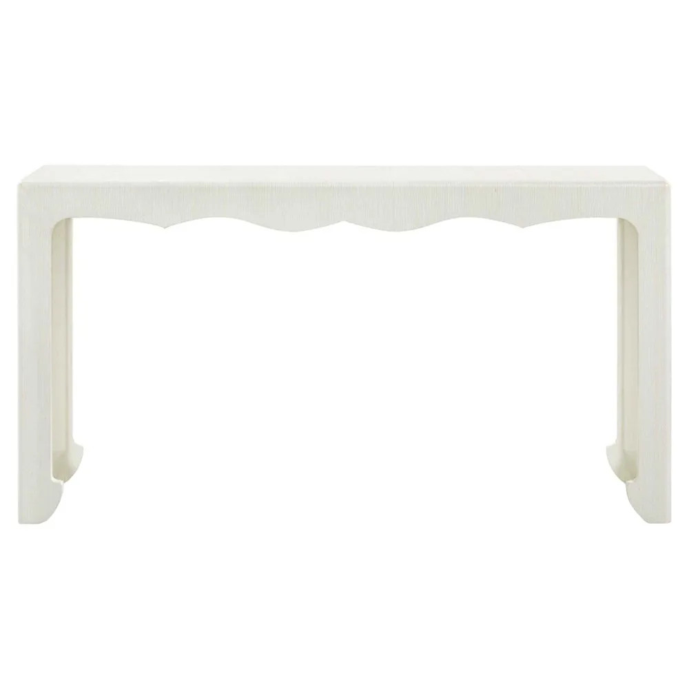 Gianna French Country Sand White Grasscloth Rectangular Console | Kathy Kuo Home