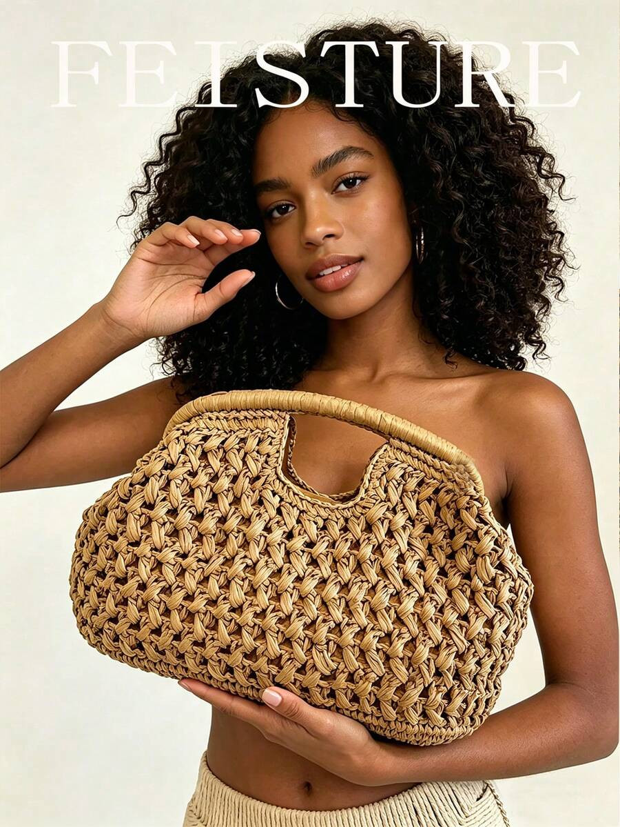 2026 Spring/Summer New Woven Body Hard Handbag For Women,Straw Bag | SHEIN