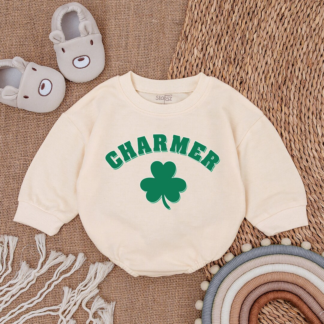 Charmer Baby Romper St Patrick's Day Bodysuit Natural Irish Baby Outfit Light Mauve Baby Romper B... | Etsy (US)