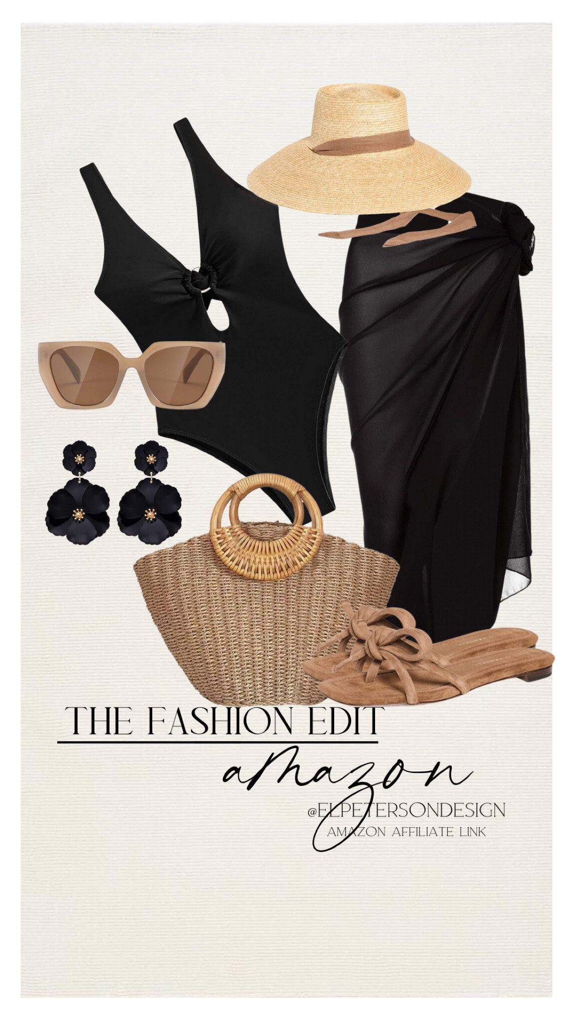 Bathing suit
Sarong beach cover up
Earrings
Sunglasses
Slippers
Straw purse
Straw hat
Bathing suit 

#LTKstyletip