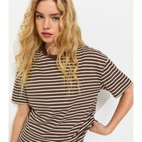 Women's Brown and White Cotton Striped T-Shirt New Look | New Look (UK)