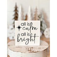 Christmas Sign, Decor, Nativity, Neutral Christmas, Religious Silent Night, Tiered Tray All Is Calm | Etsy (US)