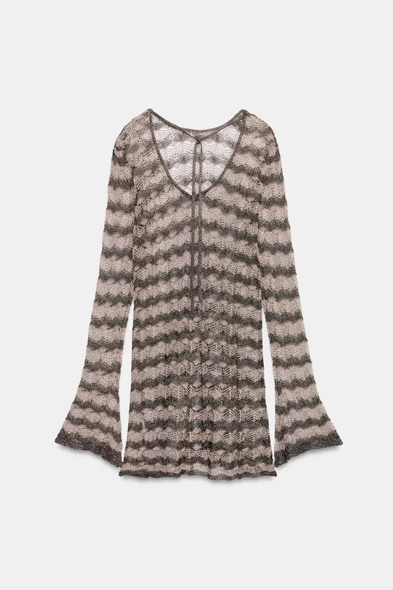 METALLIC THREAD CUTWORK KNIT MINI DRESS | Zara US