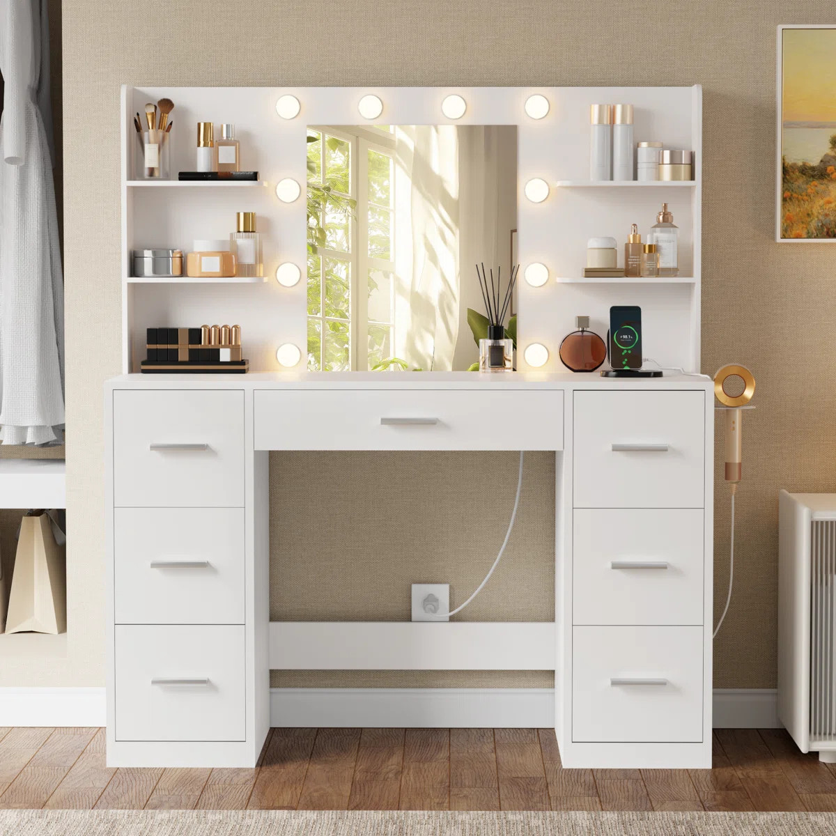 Ragin Makeup Vanity With Usb Power Outlet And 3 Modes Adjustable Brightness Light | Wayfair North America